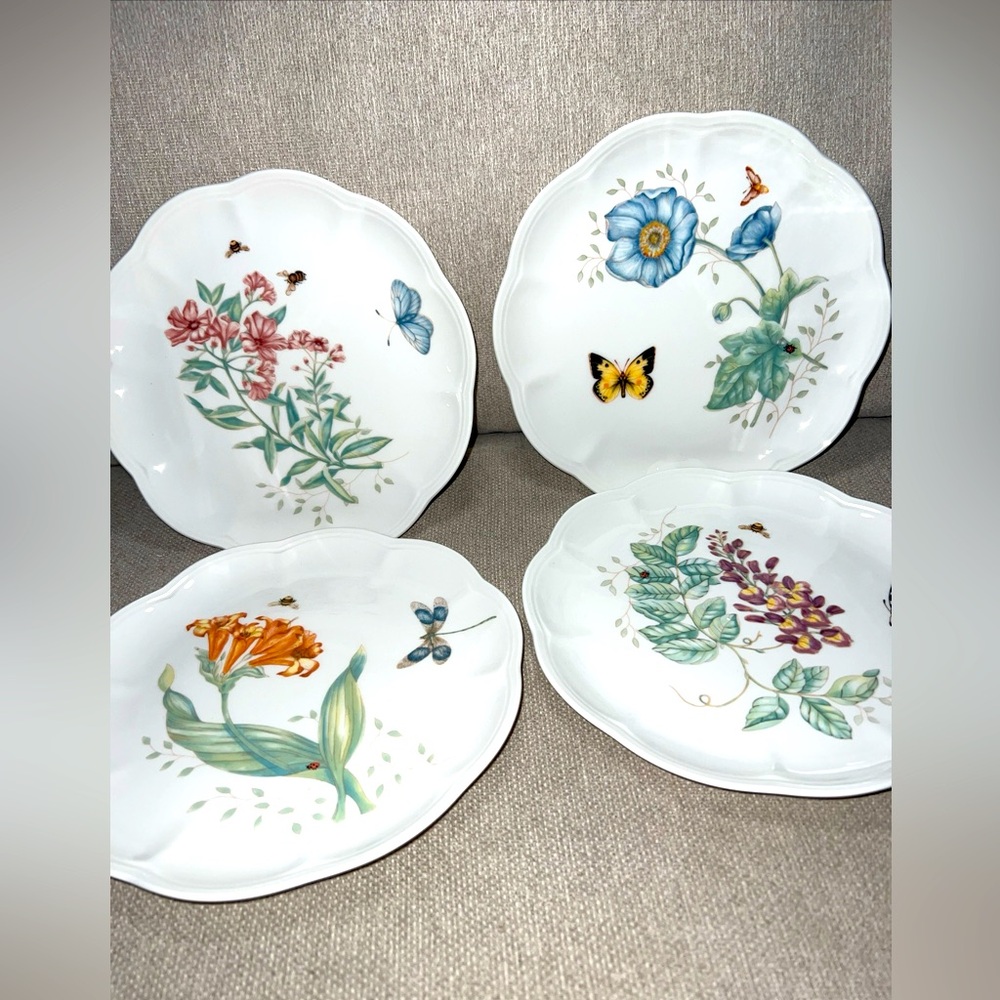 Lenox Butterfly Meadow 4 Diff Salad Plates Dragonfly Swallow Monarch Eastern NEW